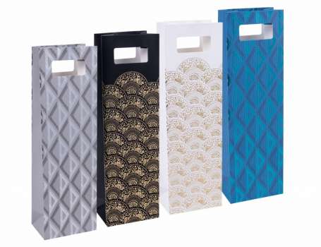 Dárková taška - na víno, s průhmatem, 12 x 41,5 x 8 cm, mix vzorů, 1 ks