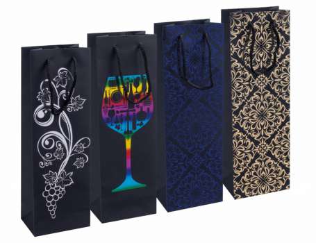 Dárková taška - na víno, 12 x 35,5 x 8 cm, mix vzorů, 1 ks
