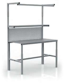 Výškově stavitelný dílenský stůl SPEX189 - s nástavbou, šedý