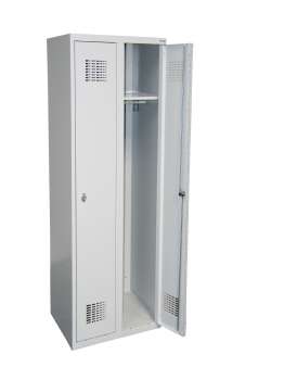 Kovová šatní skříň SUM - dvoudveřová, otočný uzávěr, šedá/šedá