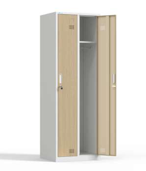 Kovová šatní skříň HDG - dvoudveřová, otoč.uzávěr, šedá/imitace sv.dřeva