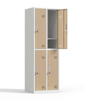 Kovová šatní skříň HDG - čtyřdveřová, cyl.zámek, šedá/imitace sv.dřeva