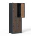 Kovová šatní skříň HDG - čtyřdveřová, cyl.zámek, antracit/imitace tm.dřeva