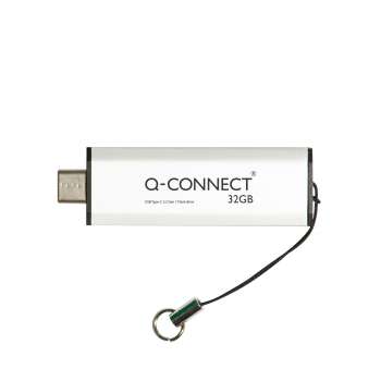 Flash disk Q-Connect USB-C 3.2 - 32 GB, s posuvným mechanismem a přívěskem, stříbrný/černý
