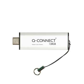 Flash disk Q-Connect USB-C 3.2 - 128 GB, s posuvným mechanismem a přívěskem, stříbrný/černý