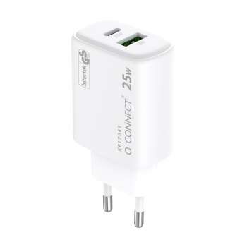 Síťový adaptér Q-Connect GaN - 25W , 1x USB-C a 1x USB-A, bílý
