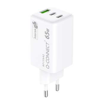 Síťový adaptér pro rychlé nabíjení Q-Connect GaN - 65W , 2x USB-C a 1x USB-A, bílý