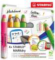 Suchý popisovač na bílé tabule STABILO MARKdry - kulatý hrot, sada 4 neonových barev, s ořezávátkem
