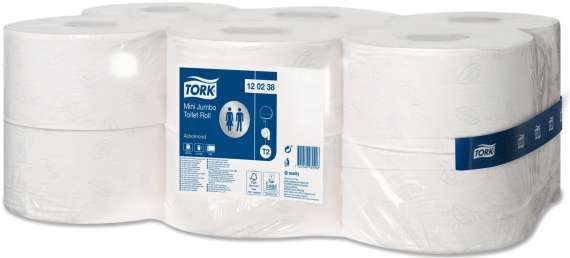 Toaletní papír jumbo Tork - T2, 2vrstvý, bílý, 187 mm, 12 rolí
