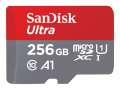 Paměťová karta microSDXC SanDisk Ultra - 256 GB, SD adaptér, A1, UHS Class 1 / Class10, červeno-šedá