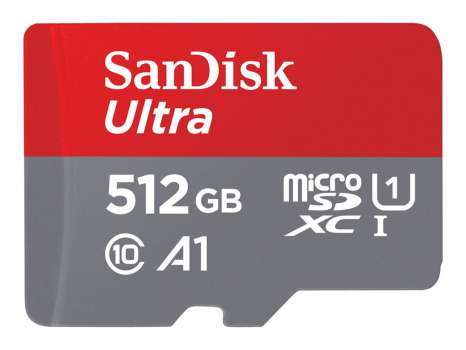 Paměťová karta microSDXC SanDisk Ultra - 512 GB, SD adaptér, A1, UHS Class 1 / Class10, červeno-šedá