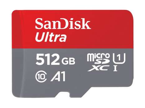 Paměťová karta microSDXC SanDisk Ultra - 512 GB, SD adaptér, A1, UHS Class 1 / Class10, červeno-šedá