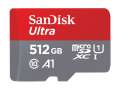 Paměťová karta microSDXC SanDisk Ultra - 512 GB, SD adaptér, A1, UHS Class 1 / Class10, červeno-šedá