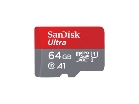 Paměťová karta microSDXC SanDisk Ultra - 64 GB, SD adaptér, A1, UHS Class 1 / Class10, červeno-šedá