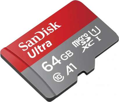 Paměťová karta microSDXC SanDisk Ultra - 64 GB, SD adaptér, A1, UHS-I U1 / Class10, červeno-šedá