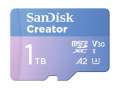 Paměťová karta microSDXC SanDisk Creator - 1 TB, SD adaptér, A2, Video Class V30, UHS-I U3, modrá