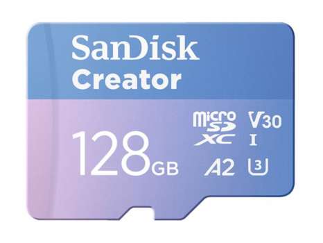 Paměťová karta microSDXC SanDisk Creator - 128 GB, SD adaptér, A2, Video Class V30, UHS-I U3, modrá