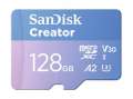 Paměťová karta microSDXC SanDisk Creator - 128 GB, SD adaptér, A2, Video Class V30, UHS-I U3, modrá