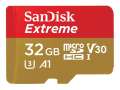 Paměťová karta microSDHC SanDisk Extreme - 32 GB, SD adaptér, A1, Video Class V30, UHS-I U3, červ.z.
