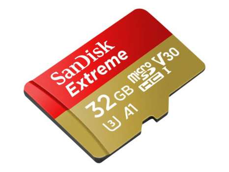 Paměťová karta microSDHC SanDisk Extreme - 32 GB, SD adaptér, A1, Video Class V30, UHS-I U3, Class10