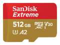 Paměťová karta microSDXC SanDisk Extreme - 512 GB, SD adaptér, A2, Video Class V30, UHS-I U3, Cl.10