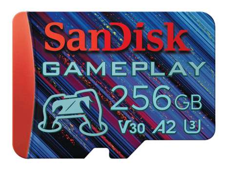 Paměťová karta microSDXC SanDisk GamePlay - 256 GB, A2, UHS-I, modro-červená