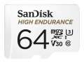 Paměťová karta microSDXC SanDisk High Endurance - 64 GB, SD adaptér, Video Class V30, UHS-I U3, C.10