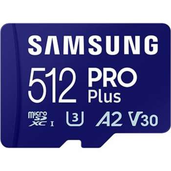 Paměťová karta micro SDXC Samsung PRO Plus - 512GB, Class 10, USB-A 3.0 adaptér, modrá