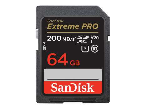 Paměťová karta SDXC SanDisk Extreme Pro - 64 GB, Video Class V30, UHS-I U3, Class10, černá