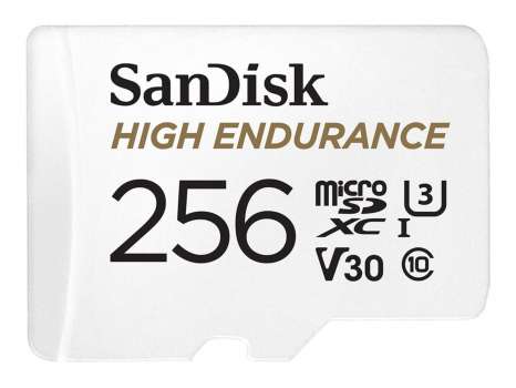 Paměťová karta microSDXC SanDisk High Endurance - 256 GB, SD adaptér, Video Class V30, UHS-I U3, C10
