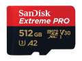 Paměťová karta microSDXC SanDisk Extreme Pro - 512 GB, SD adaptér, A2, Video Cl. V30, UHS-I U3, C.10