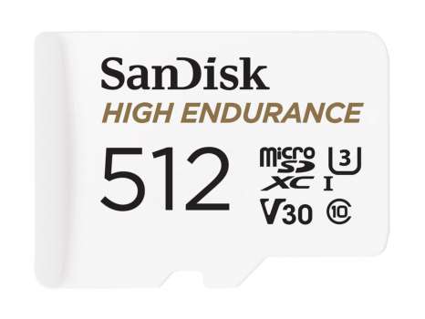 Paměťová karta microSDXC SanDisk High Endurance - 512 GB, SD adaptér, Video Class V30, UHS-I U3, C10
