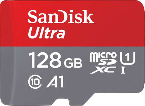 Paměťová karta microSDXC SanDisk Ultra - 128 GB, SD adaptér, A1, UHS-I U1 / Class10, červeno-šedá