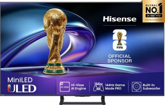 Mini LED televize Hisense 75E8Q - úhlopříčka 189 cm, UHD 144 Hz, Vision IQ / Atmos, černá