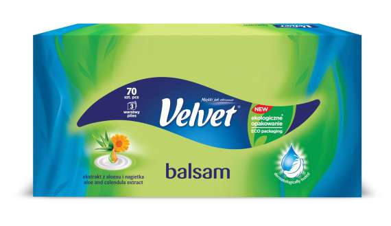 Papírové kapesníčky Velvet Balsam - s extraktem z měsíčku lékařského, 3vrstvé, 70 ks