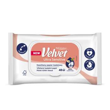 Vlhčený toaletní papír Velvet - Ultra Sensitive, 48 ks