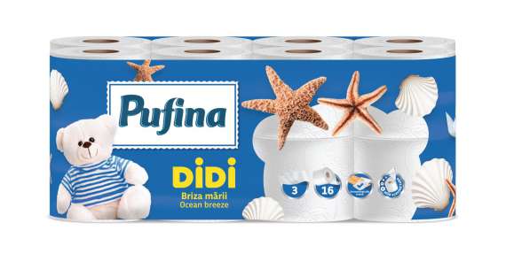Toaletní papír Pufina Didi Ocean Breeze - 3vrstvý, bílý, 17,6 m, 16 rolí