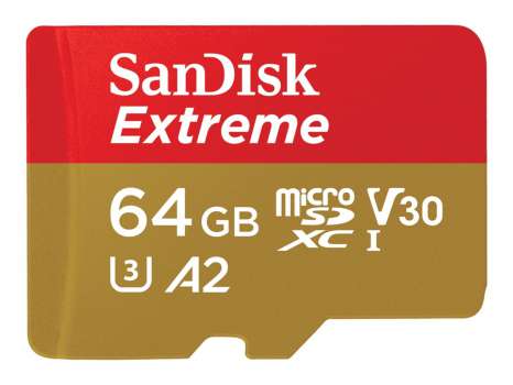 Paměťová karta microSDXC SanDisk Extreme - 64 GB, SD adaptér, A2, Video Class V30, UHS-I U3, Class10