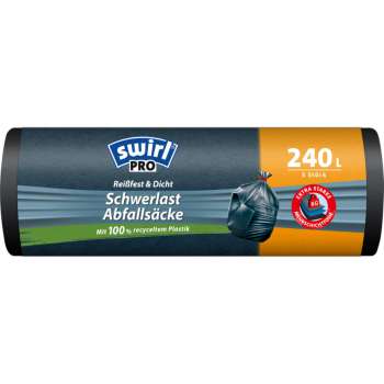 Pytle na odpad Swirl PROFI – zatahovací, 240 l, 36 mic, 5 ks, černé