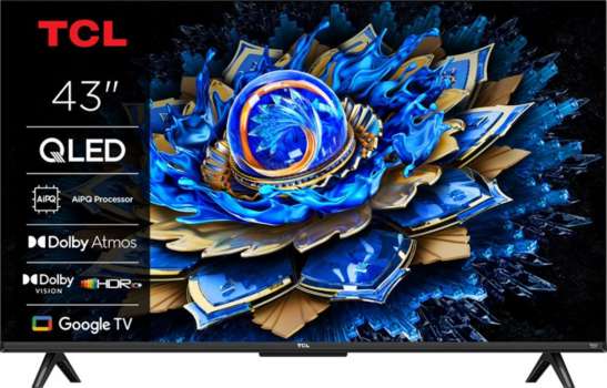 QLED Smart televize TCL 43T69C – úhlopříčka 109 cm, rozlišení 4K Ultra HD, Dolby Vision, černá