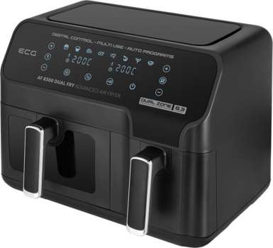 Horkovzdušná fritéza ECG AF 8300 Dual Fry - 2 nádoby, 5,2 l + 3,1 l, dotykové ovládání, černá