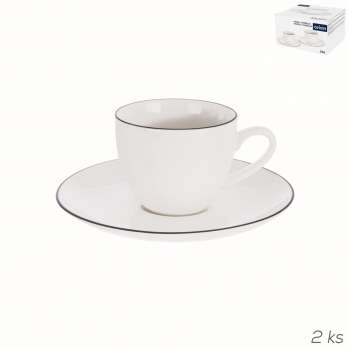 Sada šálků s podšálky na espresso Decora - 100 ml, porcelánová, bílá, sada 4 ks