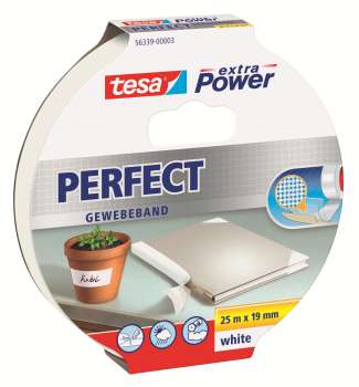 Textilní opravná páska Tesa Extra Power Perfect - bílá, 19 mm x 25 m