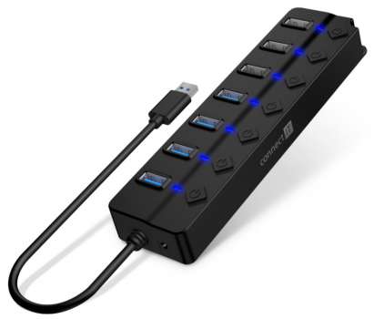 USB-A hub Connect IT Mighty Switch 2 – externí, 4× USB-A 3.0, 3× USB-A 2.0, černý