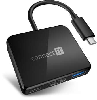 Externí USB-C hub Connect IT – 3v1 (USB-C, USB-A, HDMI), černý