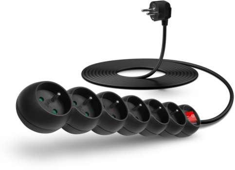 Prodlužovací kabel Connect IT 6 PowerRex – 230 V, 6 zásuvek, 5 m, s vypínačem, černý