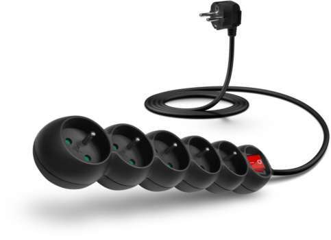 Prodlužovací kabel Connect IT 5 PowerRex – 230 V, 5 zásuvek, 2 m, s vypínačem, černý