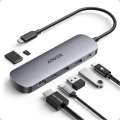 Dokovací stanice Anker Nano – 7v1, 100 W, 2× USB-C, 2× USB, 1× HDMI, SD/microSD slot, šedá