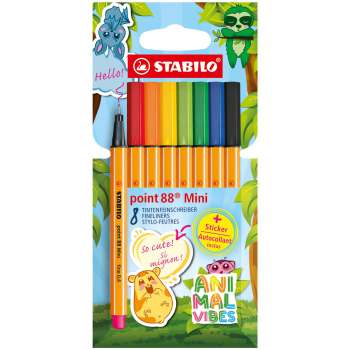 Liner STABILO point 88 Mini ANIMAL VIBES  - 0,4 mm, sada 8 barev včetně samolepky