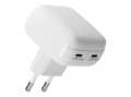 Síťový nabíjecí adaptér dbramante1928 re-charge Pro – plochý, 20 W, 2× USB-C, bílý